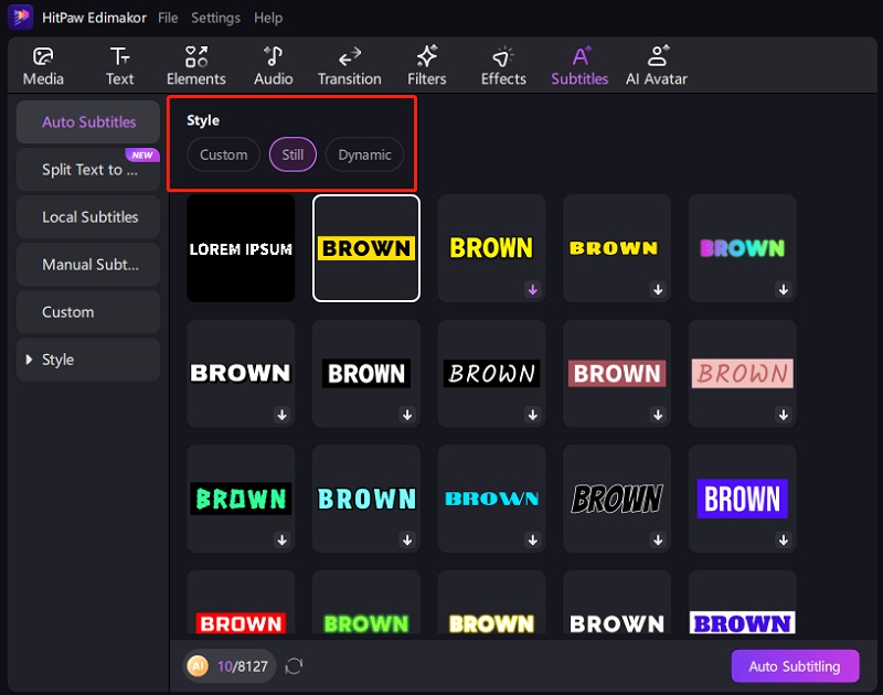 hitpaw edimakor auto subtitle - change subtitle style